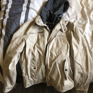 Very nice white leather jacket w hood!